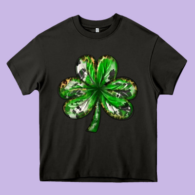 Shamrock With Leopard And Cowhide St. Patricks Day Heavy Core Tee Designed By Howdyjamesfarm