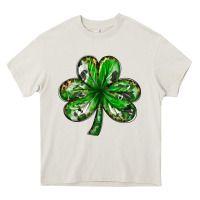 Cream Shamrock with leopard and cowhide St. Patricks day Heavy Core Tee - HowdyJamesFarm