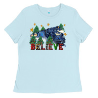 Baby Blue believe polar express christmas trees Ladies Tee - FaDigitalArtStudio