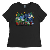 Black believe polar express christmas trees Ladies Tee - FaDigitalArtStudio