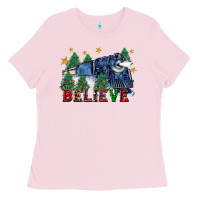Bubblegum Pink believe polar express christmas trees Ladies Tee - FaDigitalArtStudio