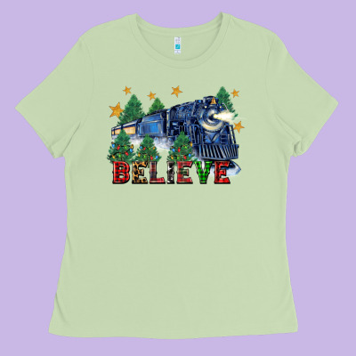 Believe Polar Express Christmas Trees Ladies Tee Designed By Fadigitalartstudio