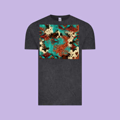 Serape Turquoise Glitter Cowhide  Tooled Leather  Tumbler Vintage Tee Designed By Fadigitalartstudio