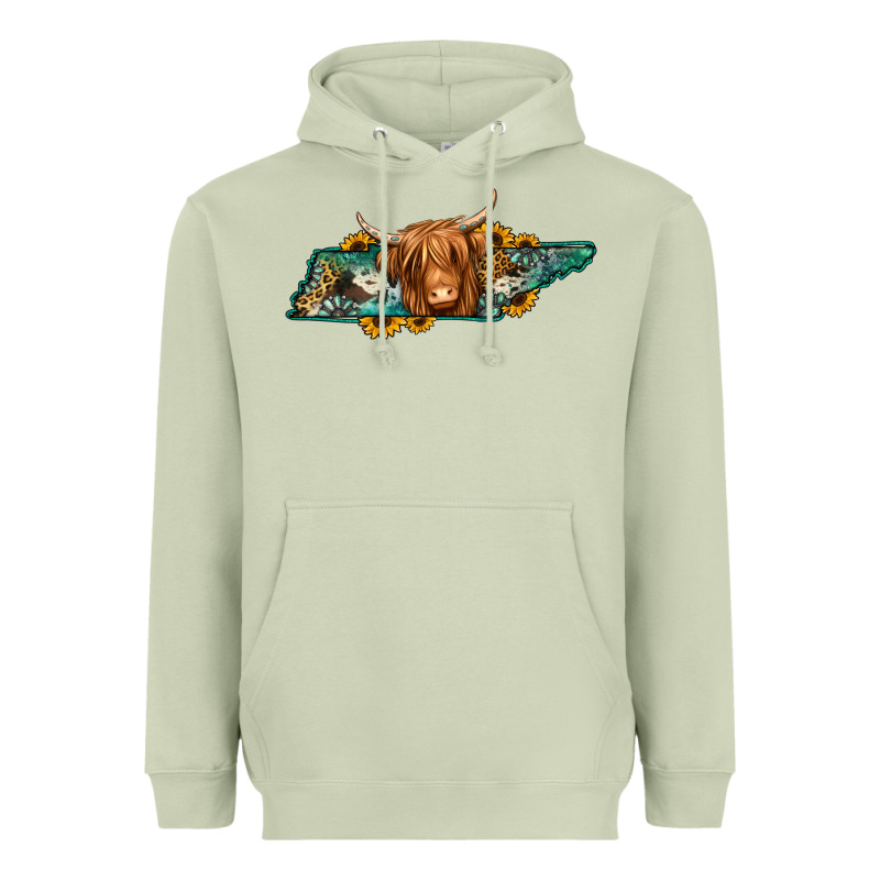 Tennessee Map Long Haired Cow Heavyweight Hoodie by Jasminsmagicworld | Teevron