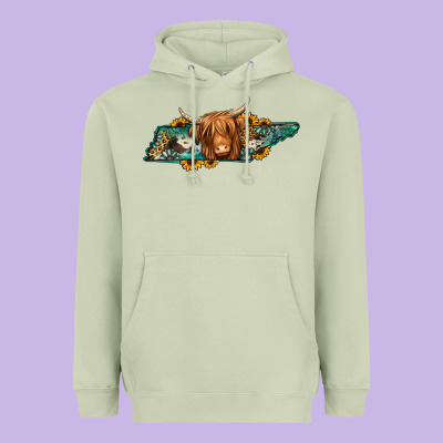Tennessee Map Long Haired Cow Heavyweight Hoodie Designed By Jasminsmagicworld