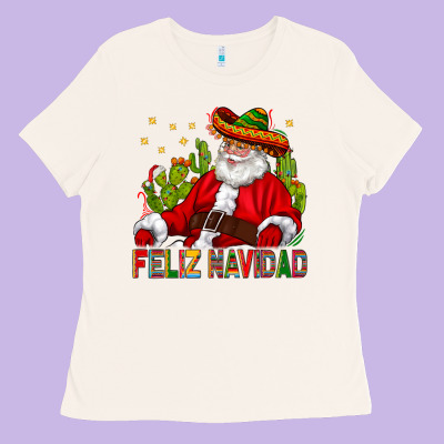 Feliz Navidad Santa With Cactus Ladies Tee Designed By Bundleandbundleshop