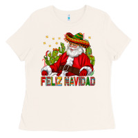 Bone Feliz Navidad Santa With Cactus Ladies Tee - BundleAndBundleShop