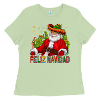 Matcha Feliz Navidad Santa With Cactus Ladies Tee - BundleAndBundleShop