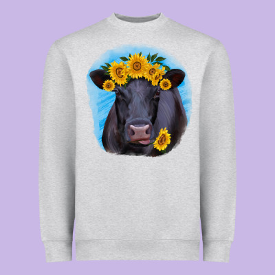 Black Angus With Sunflower Heavyweight Sweatshirt Designed By Ranaportraitstore
