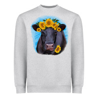 Heather Grey black angus with sunflower Heavyweight Sweatshirt - RanaPortraitStore