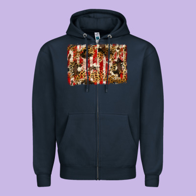 America, Cowhide, Leopard Backgraund Zipper Hoodie Designed By Jahusdesignshop