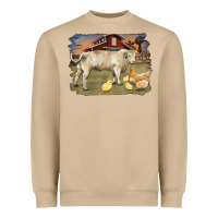 Mushroom charolaris bull and chicken in barnyard Heavyweight Sweatshirt - RanaPortraitStore