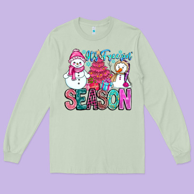 It's Freezin Season Long Sleeve Tee Designed By Cowhidedigitalart