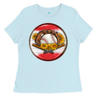 Baby Blue baseball with sunflower round earrings Ladies Tee - BundleAndBundleShop