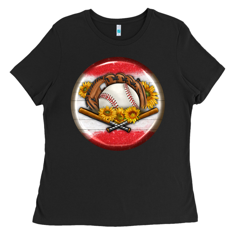 Baseball With Sunflower Round Earrings Ladies Tee by BundleAndBundleShop | Teevron