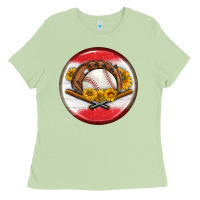 Matcha baseball with sunflower round earrings Ladies Tee - BundleAndBundleShop