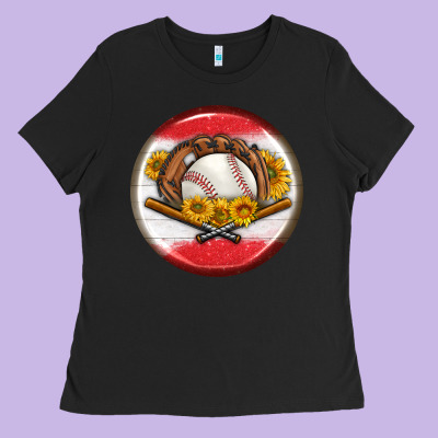 Baseball With Sunflower Round Earrings Ladies Tee Designed By Bundleandbundleshop