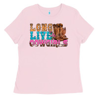 Bubblegum Pink Western Long Live Cowgirls With Roses Ladies Tee - BundleAndBundleShop