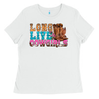 White Western Long Live Cowgirls With Roses Ladies Tee - BundleAndBundleShop