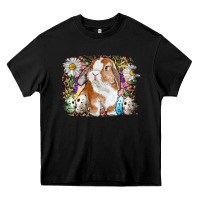 Black Easter Bunny With Quail Eggs And Daisy Heavy Core Tee - RanaPortraitStore