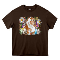 Chocolate Brown Easter Bunny With Quail Eggs And Daisy Heavy Core Tee - RanaPortraitStore