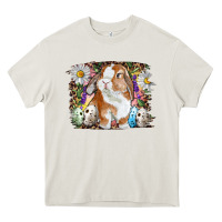 Cream Easter Bunny With Quail Eggs And Daisy Heavy Core Tee - RanaPortraitStore