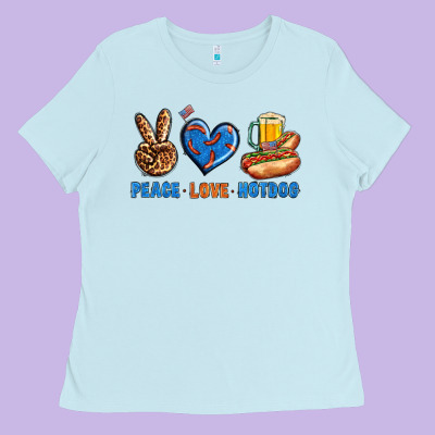 Peace Love Hotdog Ladies Tee Designed By Bundleandbundleshop