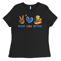 Black Peace Love Hotdog Ladies Tee - BundleAndBundleShop