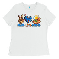 White Peace Love Hotdog Ladies Tee - BundleAndBundleShop