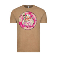 Vintage Coffee Pink Merry Christmas Santa Vintage Tee - FaDigitalArtStudio