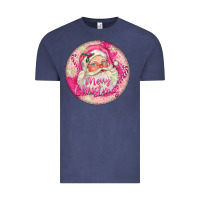 Vintage Denim Pink Merry Christmas Santa Vintage Tee - FaDigitalArtStudio