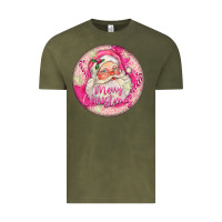 Vintage Olive Pink Merry Christmas Santa Vintage Tee - FaDigitalArtStudio