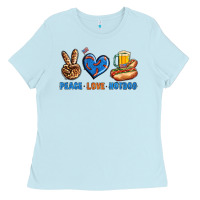Baby Blue Peace Love Hotdog Ladies Tee - BundleAndBundleShop