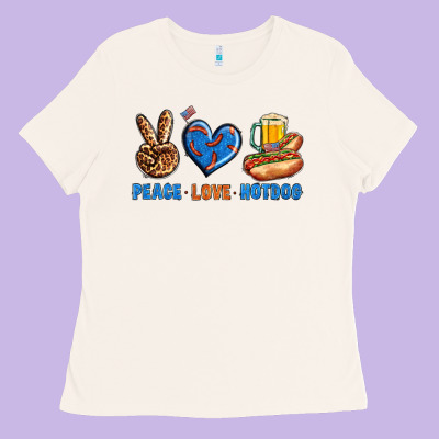 Peace Love Hotdog Ladies Tee Designed By Bundleandbundleshop