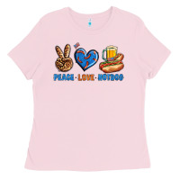 Bubblegum Pink Peace Love Hotdog Ladies Tee - BundleAndBundleShop