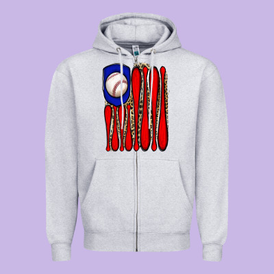 Leopard Baseball Flag Zipper Hoodie Designed By Jahusdesignshop