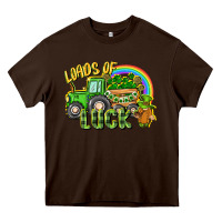 Chocolate Brown Loads of luck tractor Heavy Core Tee - CowGirlArtShop