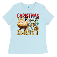 Baby Blue christmas begins with christ Ladies Tee - FaDigitalArtStudio