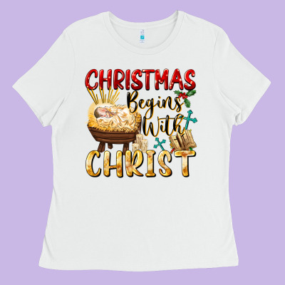 Christmas Begins With Christ Ladies Tee Designed By Fadigitalartstudio