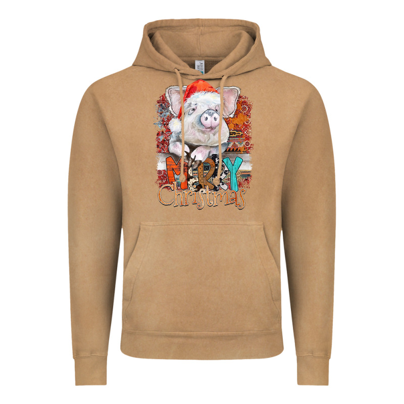 Merry Christmas Pig Vintage Hoodie by CowhideDigitalArt | Teevron