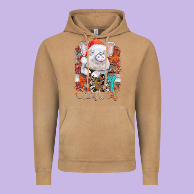 Merry Christmas Pig Vintage Hoodie Designed By Cowhidedigitalart