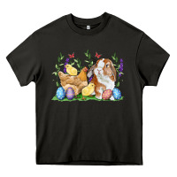 Asphalt Easter bunny and chicks with floral Heavy Core Tee - RanaPortraitStore