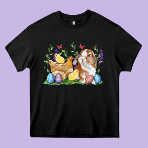 Easter Bunny And Chicks With Floral Heavy Core Tee Designed By Ranaportraitstore