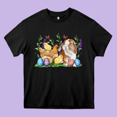 Easter Bunny And Chicks With Floral Heavy Core Tee Designed By Ranaportraitstore