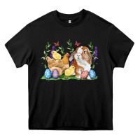 Black Easter bunny and chicks with floral Heavy Core Tee - RanaPortraitStore