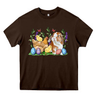 Chocolate Brown Easter bunny and chicks with floral Heavy Core Tee - RanaPortraitStore