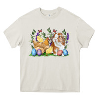 Cream Easter bunny and chicks with floral Heavy Core Tee - RanaPortraitStore