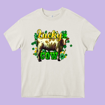 St. Patrick's Day Cow Heavy Core Tee Designed By Howdyjamesfarm