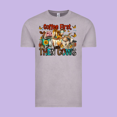 Coffee First Then Cows Vintage Tee Designed By Fadigitalartstudio
