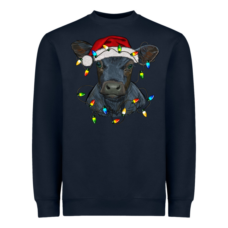 Christmas Baby Black Angus Calf With Lights Heavyweight Sweatshirt by RanaPortraitStore | Teevron